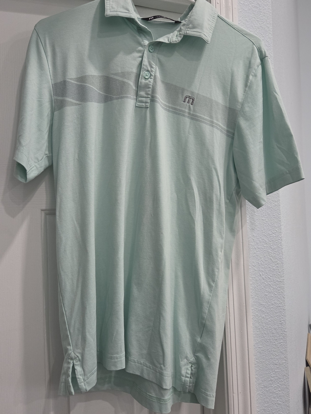Travis Mathew Mint Green Short-Sleeve Polo with Subtle Stripe